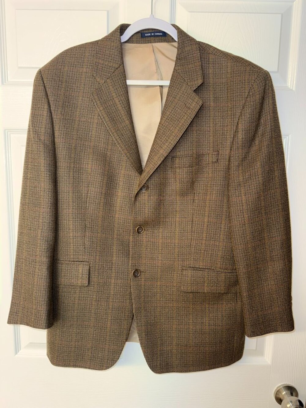 IZOD Men's Blazer 42S Lambs Wool Timeless Brown Micro-Houndstooth Pattern